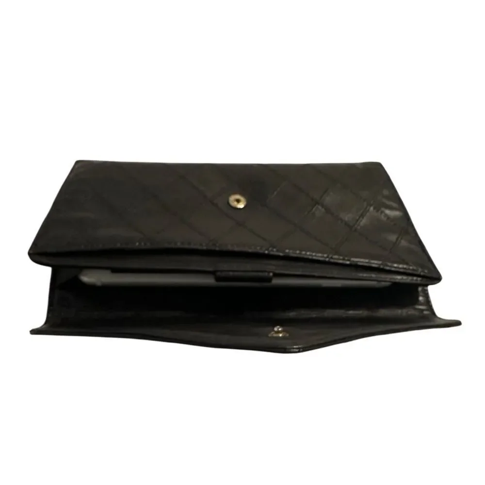 CHANEL Black Quilted Wallet with Envelope Design